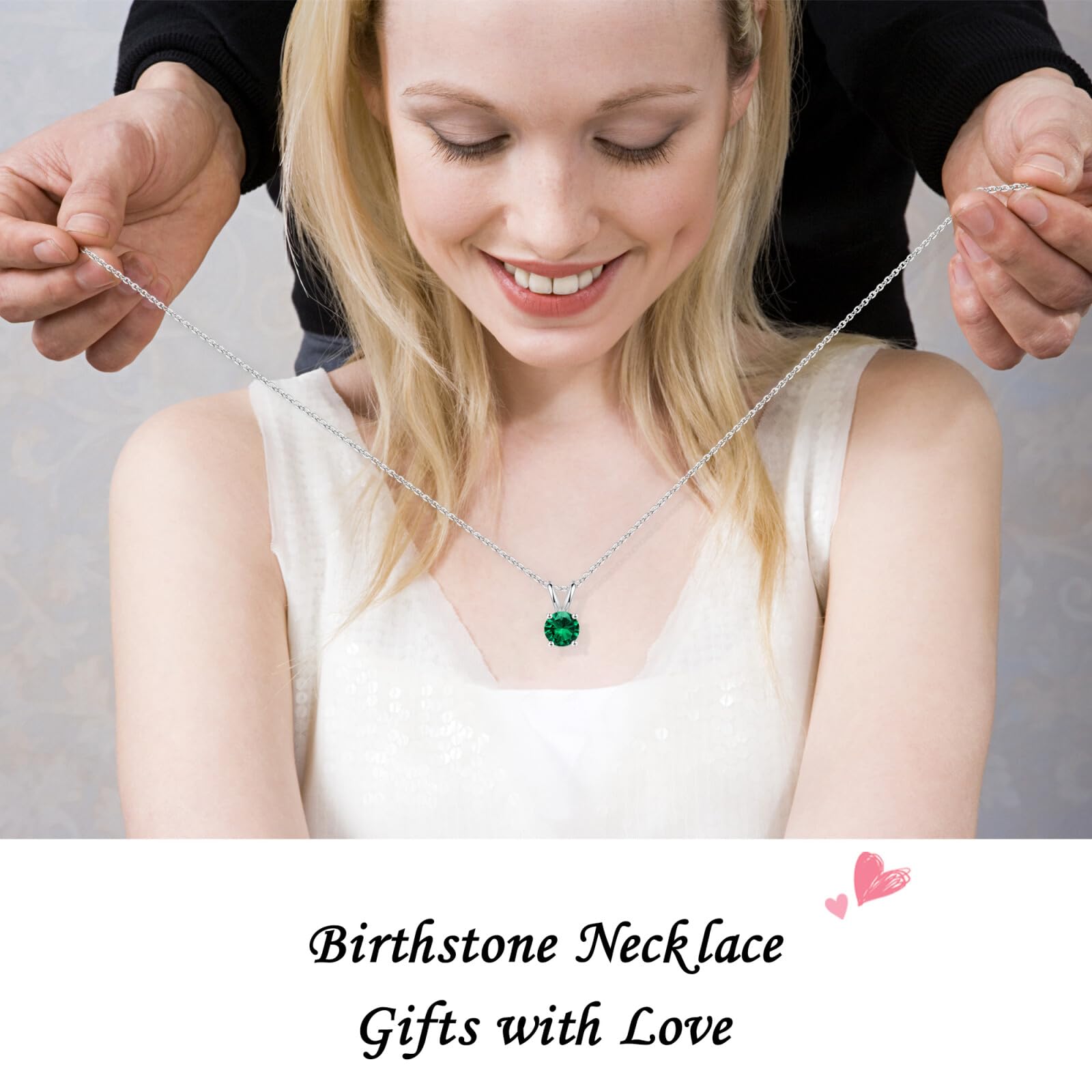 SMILEST Mothers Day Gifts for Mom Wife - Birthstone Necklace, 1CT Sparkle Round Cut Simulated Emerald Necklace 925 Sterling Silver Green May Birthstone Necklaces Mothers Day Jewelry Gifts