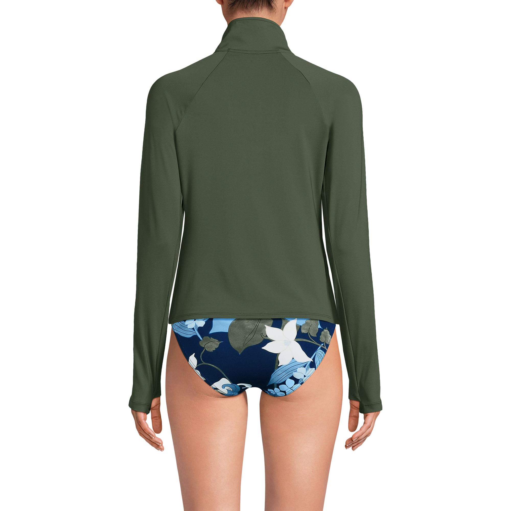 Lands' End Women's Long Torso Sunshade UPF 50 Quarter Zip Rash Guard X-Small Rich Olive Green