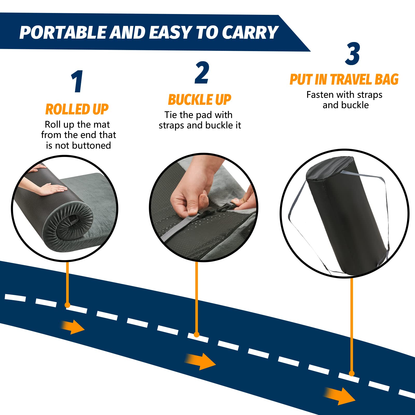 CYMULA CertiPUR-US Memory Foam Camping Mattress Pad, Portable Foam Sleeping Pad for Camping, Roll up Sleeping Mat for Adults Floor Mattress Guest Floor Bed for Sleepover, Car, Tent SUV Cot Mattress