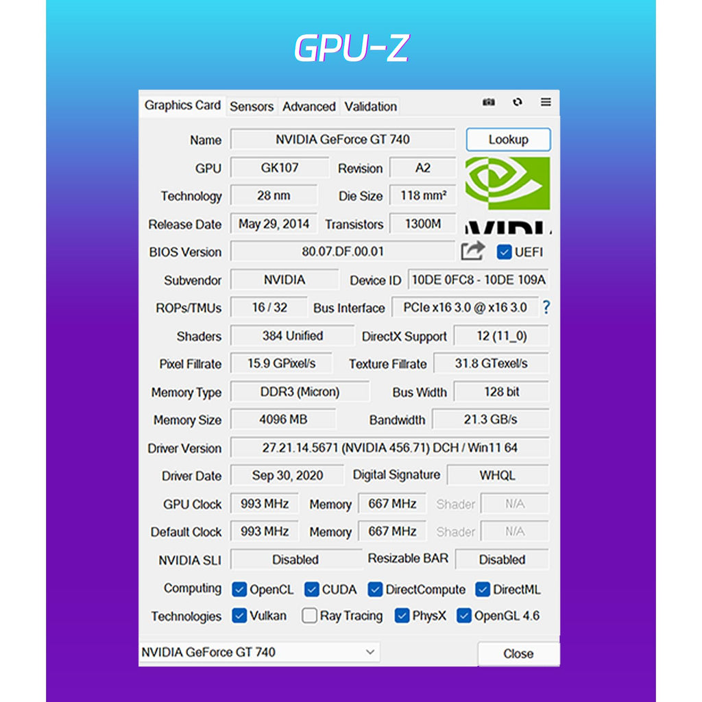 SOYO Geforce GT 740 Low Profile Graphics Card, 4GB DDR3 128 Bit Video Card with HDMI 2.0/VGA/DVI PCI Express x16 3.0 Single Fan Computer GPU