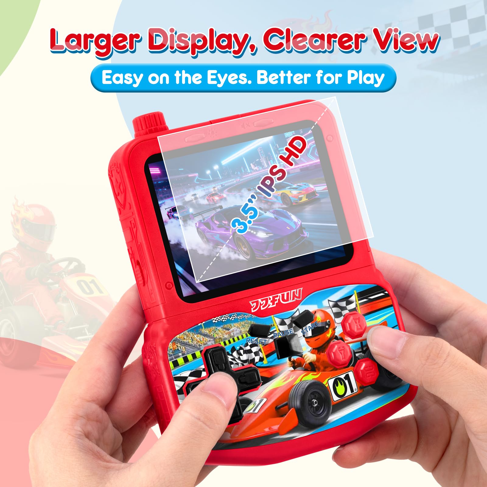 VOLGUARD II Kids Handheld Game Console with 220 Preloaded Retro Video Games, 3.5'' IPS Screen Adjustable Brightness & Volume, Portable Hand Held Game Player Toy for Travel, Ideal Christmas RED