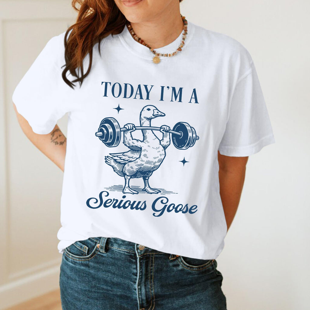 Cayxatiu Today I'm A Serious Goose Shirt Funny Silly Goose T Shirts for Women Gym Weightlifting Tshirt Cute Graphic Tees(White,L)