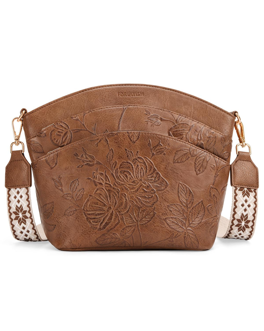FORUWISH Crossbody Bags For Women, Vegan Leather Crossbody Purses with Boho Strap, Daily Travel Brown Shoulder Handbag