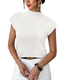 Summer Tops for Women Trendy 2026 Fashion Spring Sweaters Lightweight Turtleneck Cap Sleeve Tops Busineess Casual Outfits Vacation Shirts Dressy White Blouses Ladies Work Clothes L