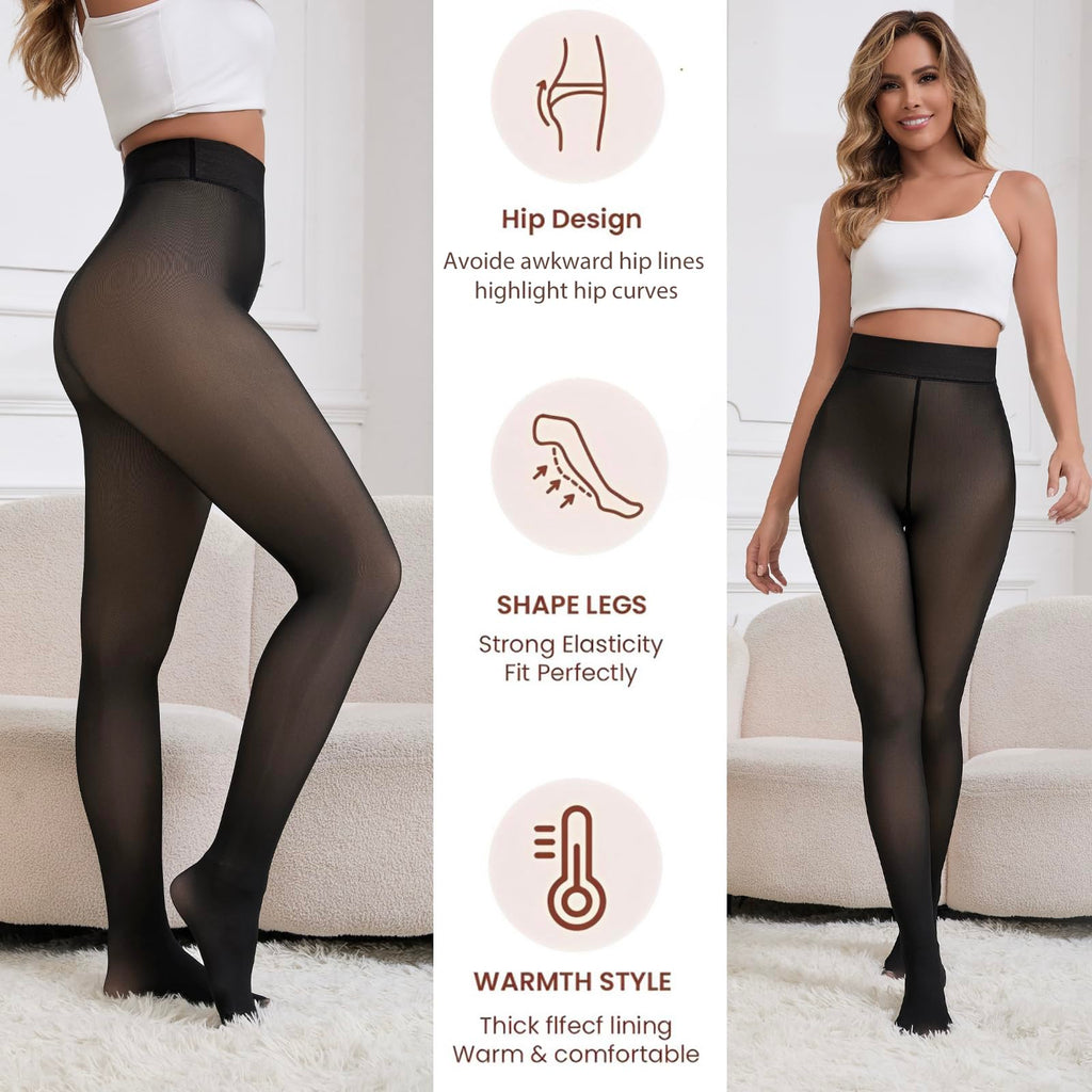 Apriddeo 2025 One-Seam Fleece Lined Tights More Warmth Fake Translucent Pantyhose High Waist Thermal Legging Women
