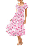 GRACE KARIN Womens Summer Floral Maxi Dress 2026 Flowy Wedding Guest Dress A Line Boho Dresses Fashion Clothing with Pockets Pink Floral M