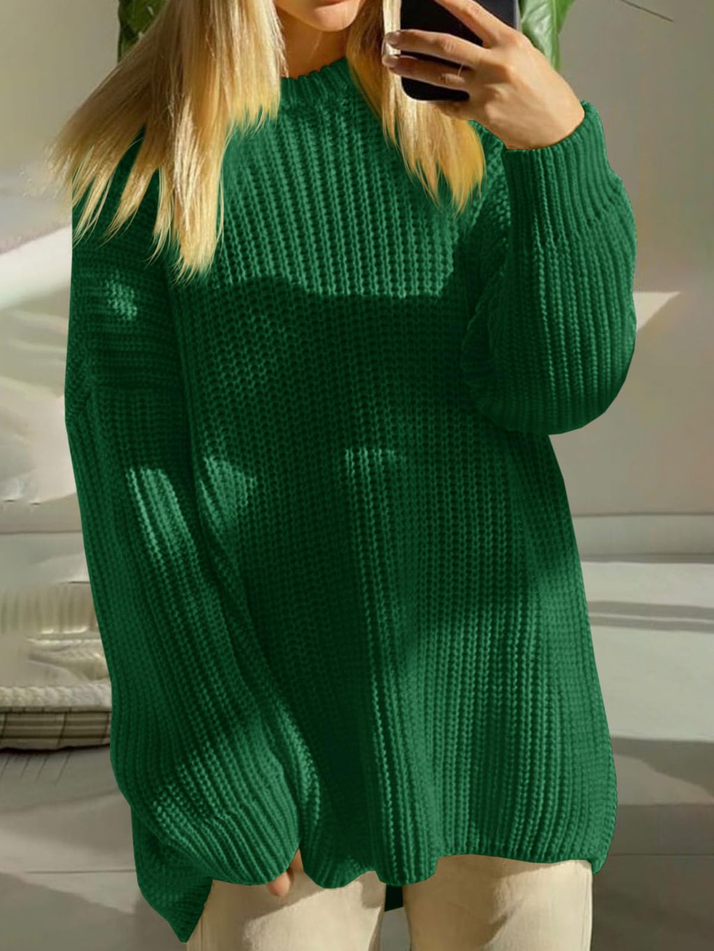 Saodimallsu Womens Oversized Sweater Long Sleeve Crewneck Ribbed Knit Pullover 2025 Fall Casual Chunky Trendy Sweaters Green