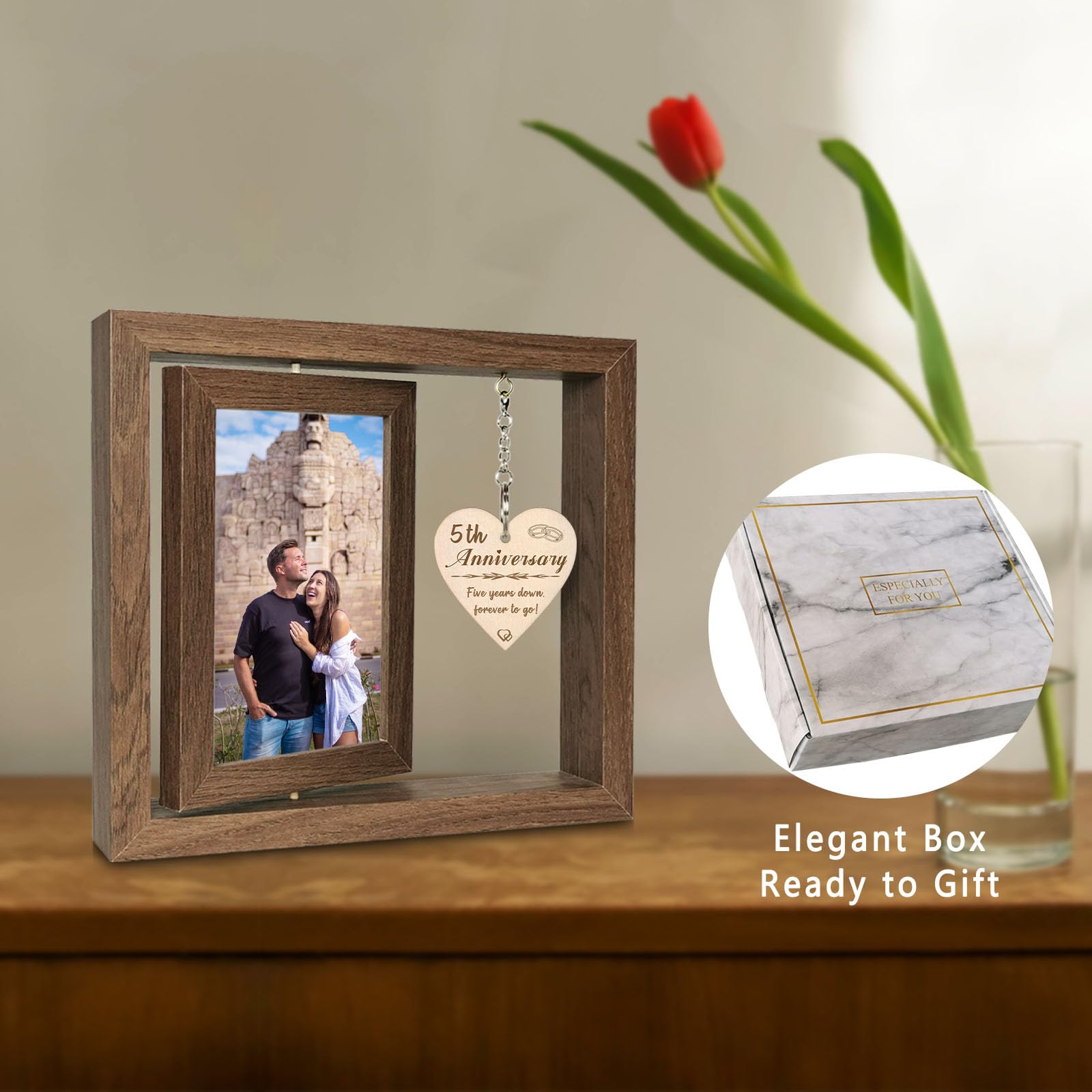 EYITUPC 5 Year Anniversary Picture Frame Gifts for Girlfriend Boyfriend Her Him, Wood 5th Wedding Anniversary Photo Frame for Wife Men Husband, Display 2 4x6 Inch