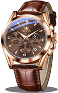 OLEVS Brown Watches for Men Classic Multifunction Chronograph Mens Watches Moon Phase Luminous Waterproof Dress Men's Wrist Watch Luxury Analog Quartz Date Relojes para Hombres