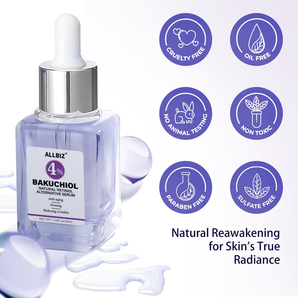 Bakuchiol Retinol Alternative Serum - 40,000 ppm All Plant-Based Formula Anti-Aging Face & Eye Care Plumping Serum for Sensitive Skin - Natural Firming & Elasticity