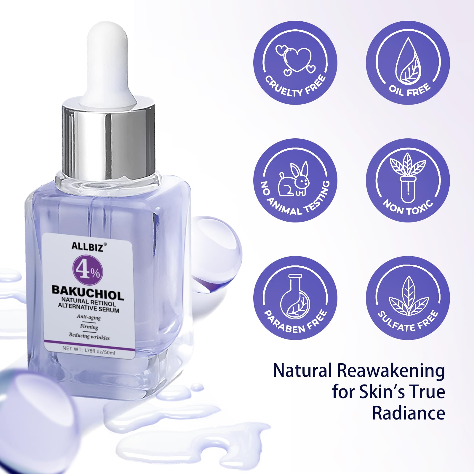 Bakuchiol Retinol Alternative Serum - 40,000 ppm All Plant-Based Formula Anti-Aging Face & Eye Care Plumping Serum for Sensitive Skin - Natural Firming & Elasticity