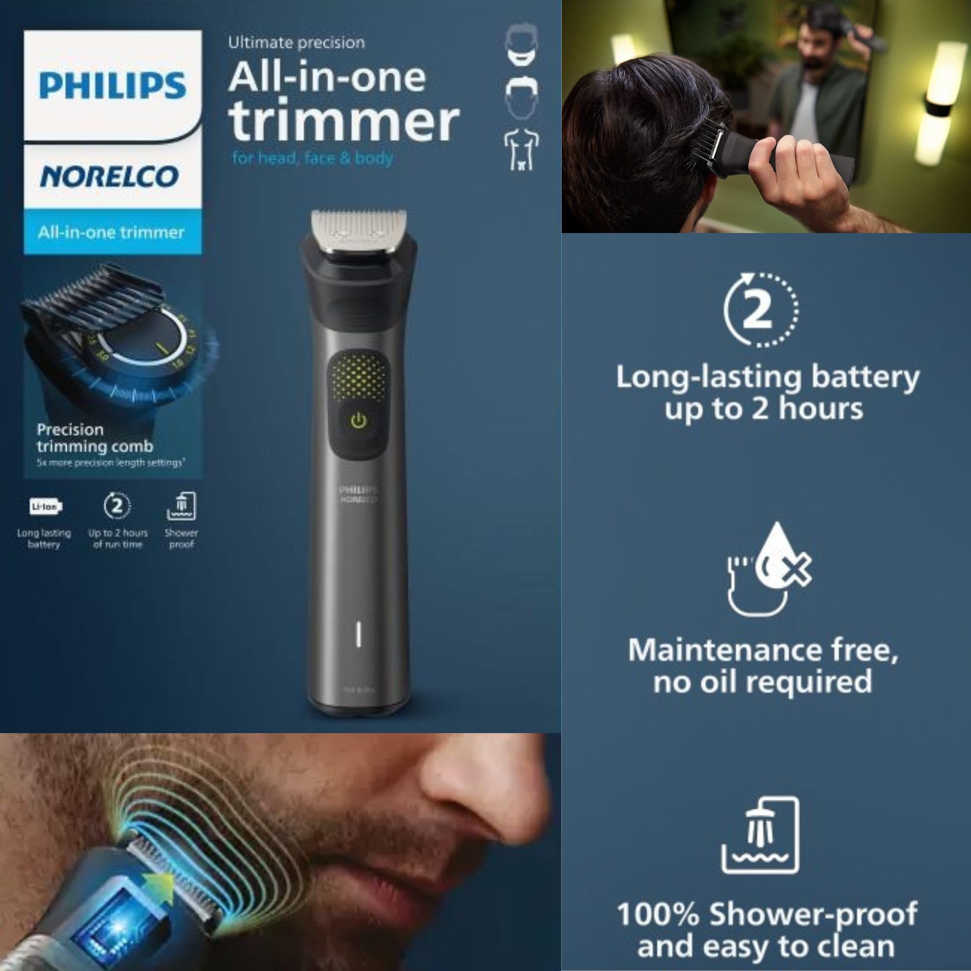 Philips Multigroom Series 9000 24-in-1 Trimmer Beard, Hair & Body Grooming Kit | Precision Trimming Comb, Self-Sharpening Steel Blades, BeardSense Technology, Waterproof, Packaging May Vary