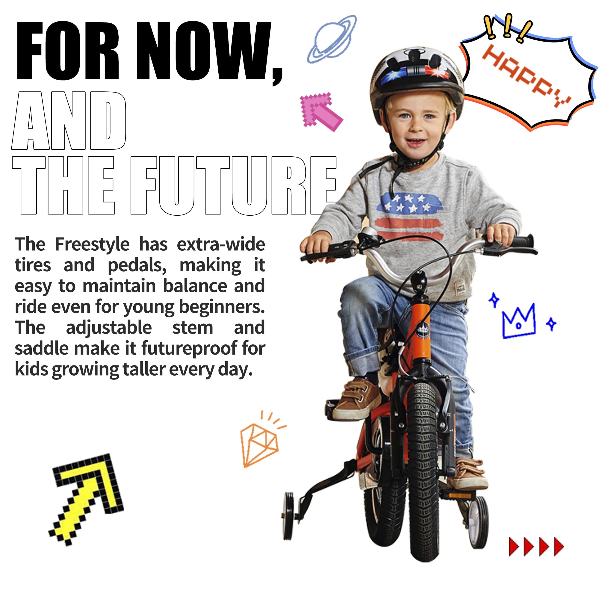 RoyalBaby Freestyle Kids Bike 14 Inch Childrens Bicycle with Training Wheels Toddlers Boys Girls Beginners Ages 3-5 Years, Red