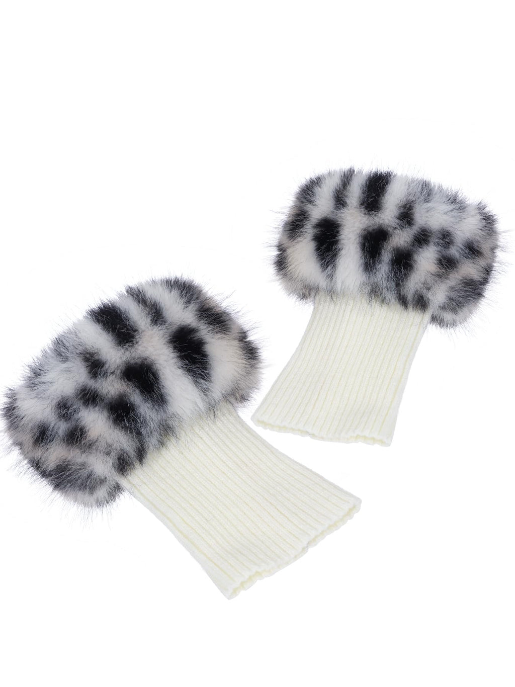 LA CARRIE Women Faux Fur Plush Leg Warmers Short Furry Fuzzy Leg Cuffs Girls Winter Knitted Boot(Black Leopard Printed)