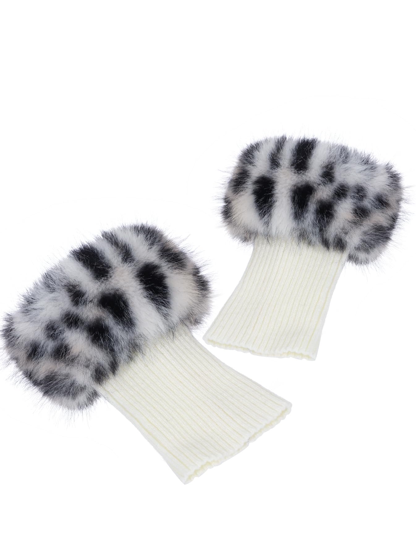 LA CARRIE Women Faux Fur Plush Leg Warmers Short Furry Fuzzy Leg Cuffs Girls Winter Knitted Boot(Black Leopard Printed)