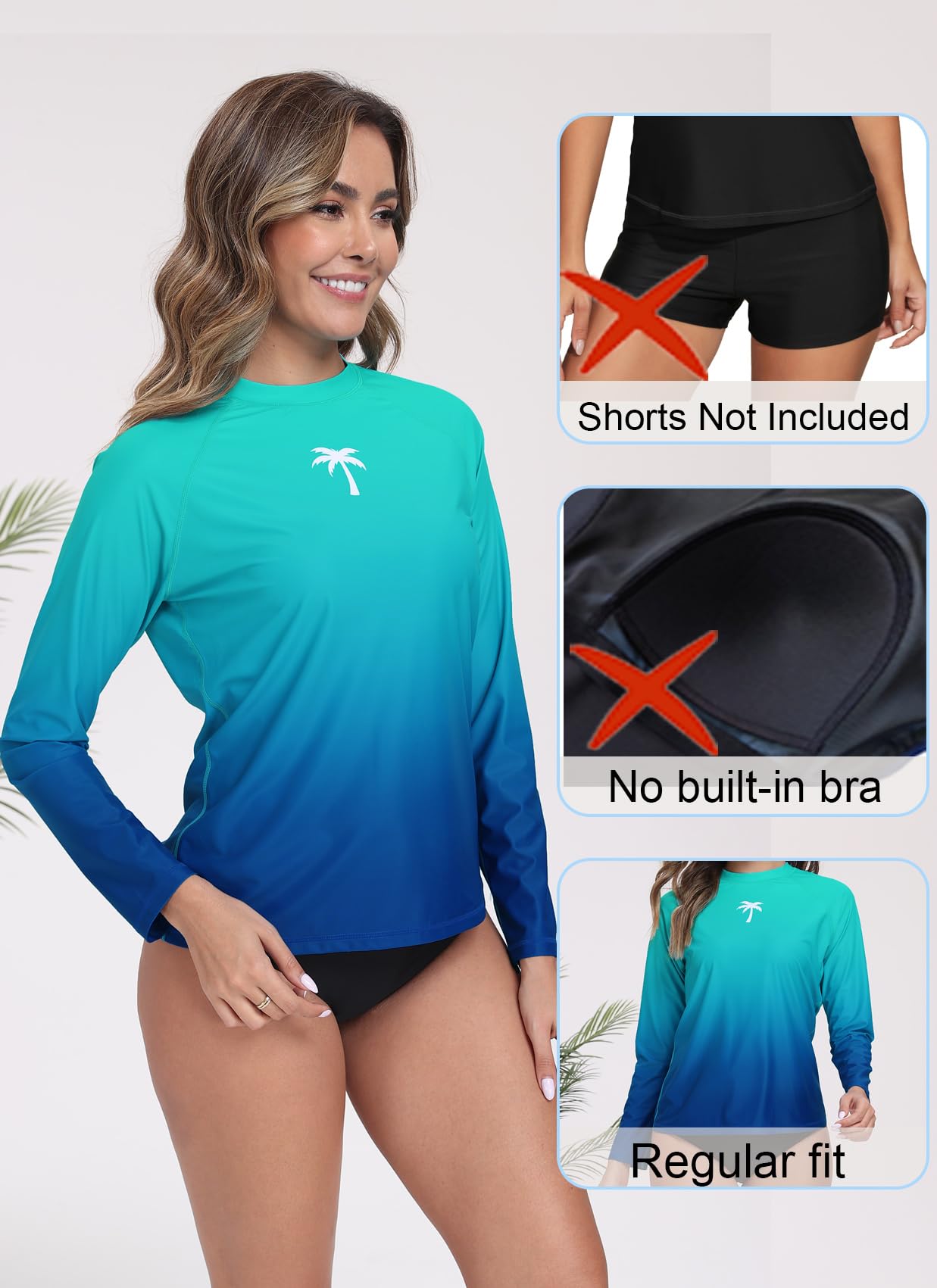 Halcurt Women's Long Sleeve Rash Guard Swim Shirts Quick Dry UPF50+ UV Sun Protection Swimsuit Top Ombre Purple Red M