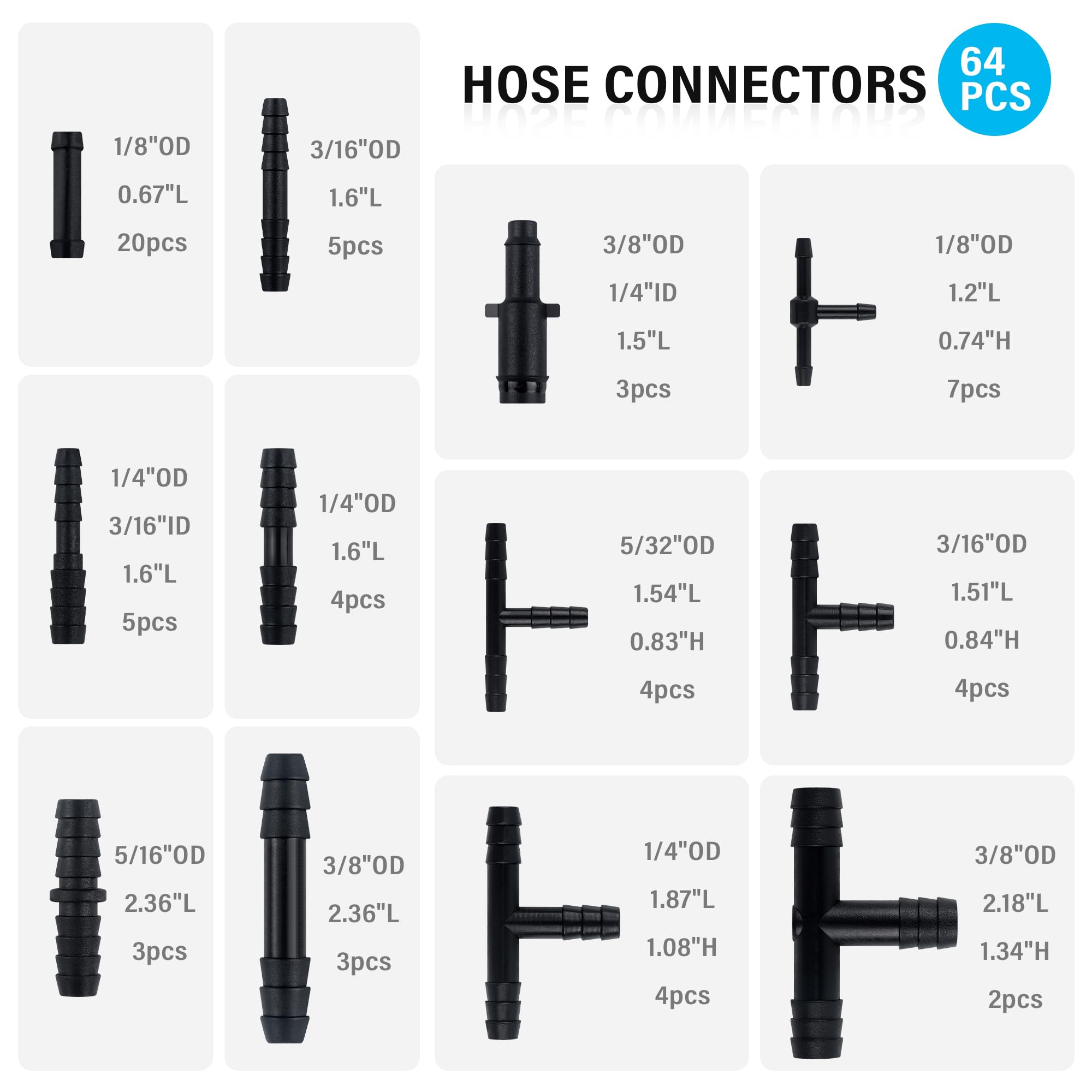 Multipurpose Vacuum Line Kit,6PCS 5Ft Vacuum Hose Automotive+64PCS Vacuum Line Connectors,Max 130PSI Silicone Hose for Variety Car Piping System Automotive Replacement Vacuum Hoses (70PCS)