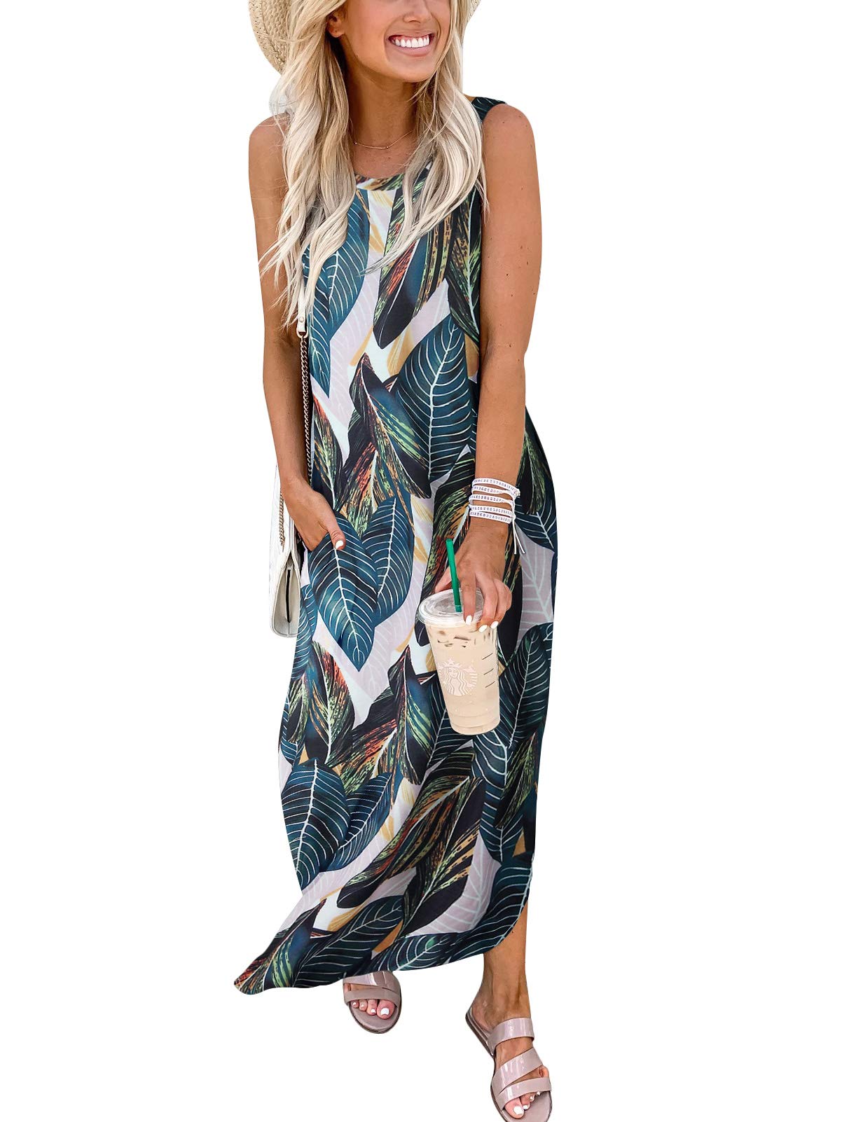 ANRABESS Women Summer Maxi Dress Beach Vacation Sundress Sleeveless Casual Loose Shirt Dresses 2025 Travel Outfits Floral Print Medium