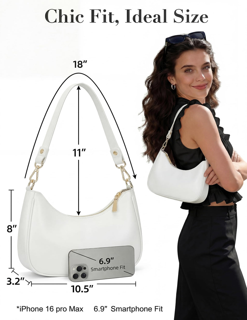 Mivorica Small Shoulder Bag for Women - Trendy little Crescent Purse & Underarm Handbag with Detachable Chain Strap - Cute Mini Hobo Clutch for Travel & Party, Cream White Vegan Leather