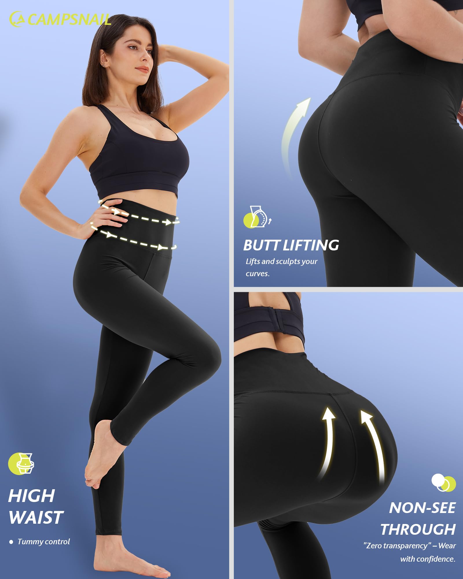CAMPSNAIL 4 Pack Leggings for Women - High Waisted Tummy Control Yoga Pants for Workout Gym Black Leggings Plus Size Dance