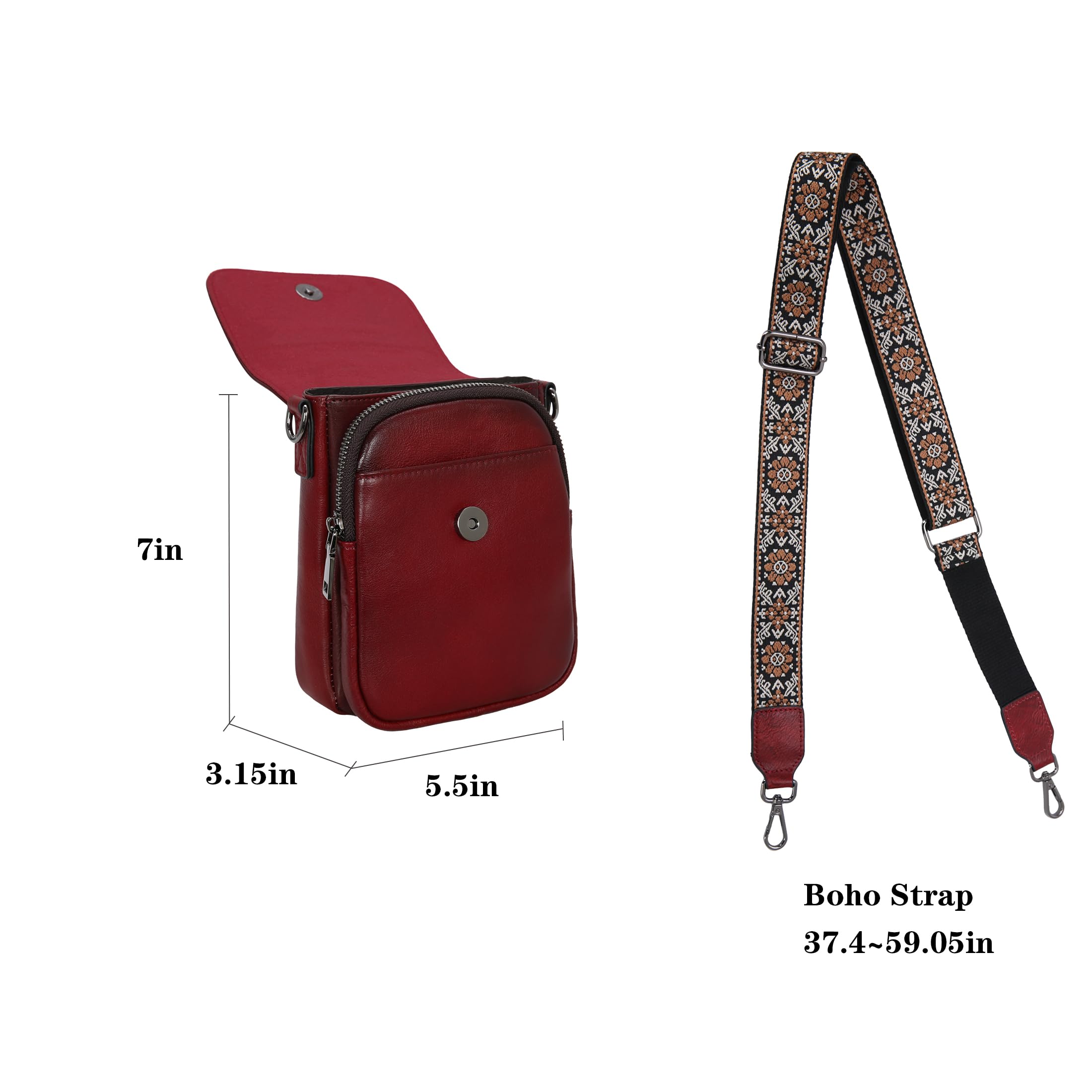 HESHE Small Leather Crossbody Bag for Women RFID Phone Purse with Card Slot
