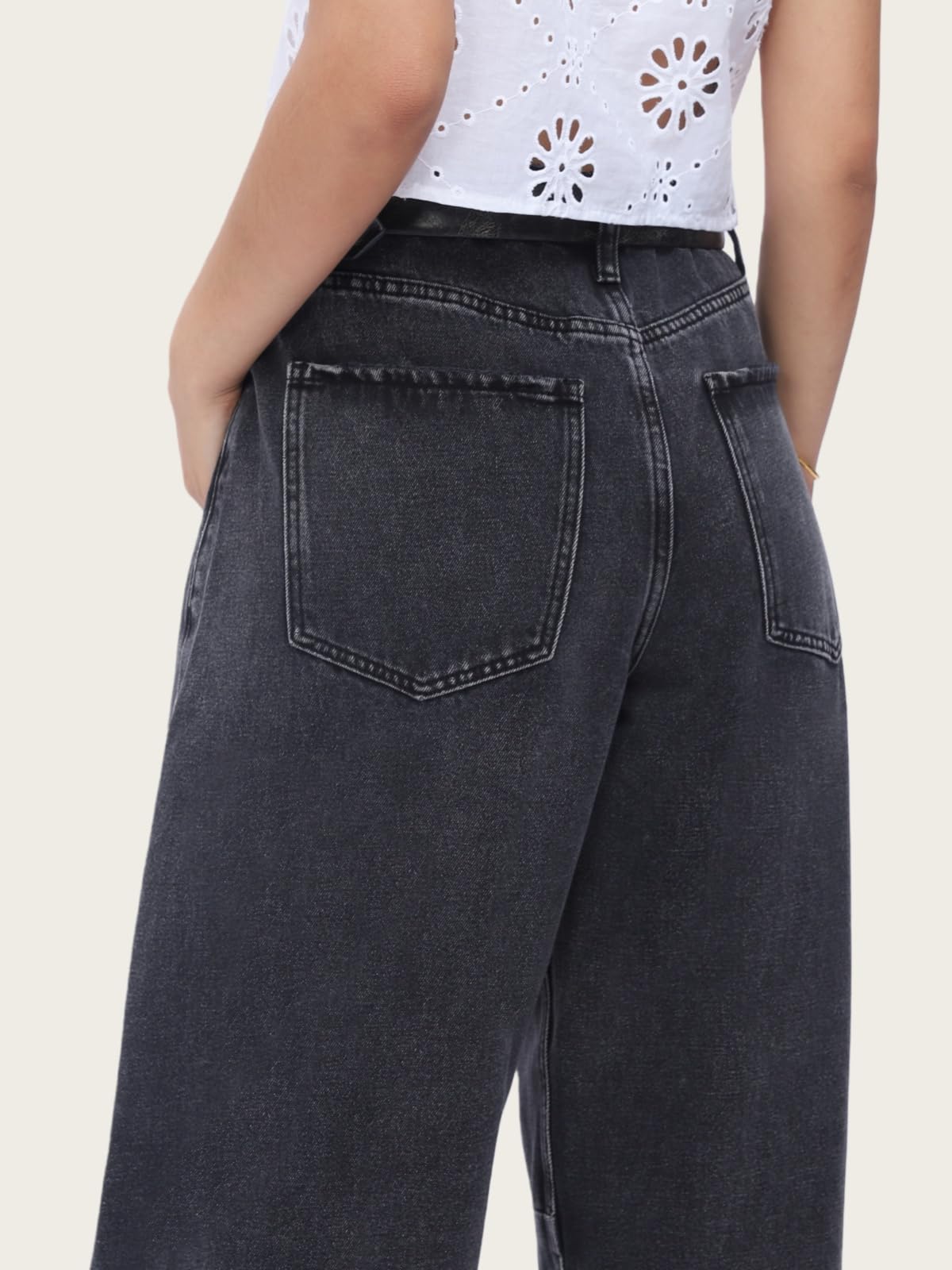 SHAPUM Black Baggy Barrel Jeans for Women High Waisted Trendy Balloon Jeans Retro Pear Shaped Boyfriend Distressed Jean