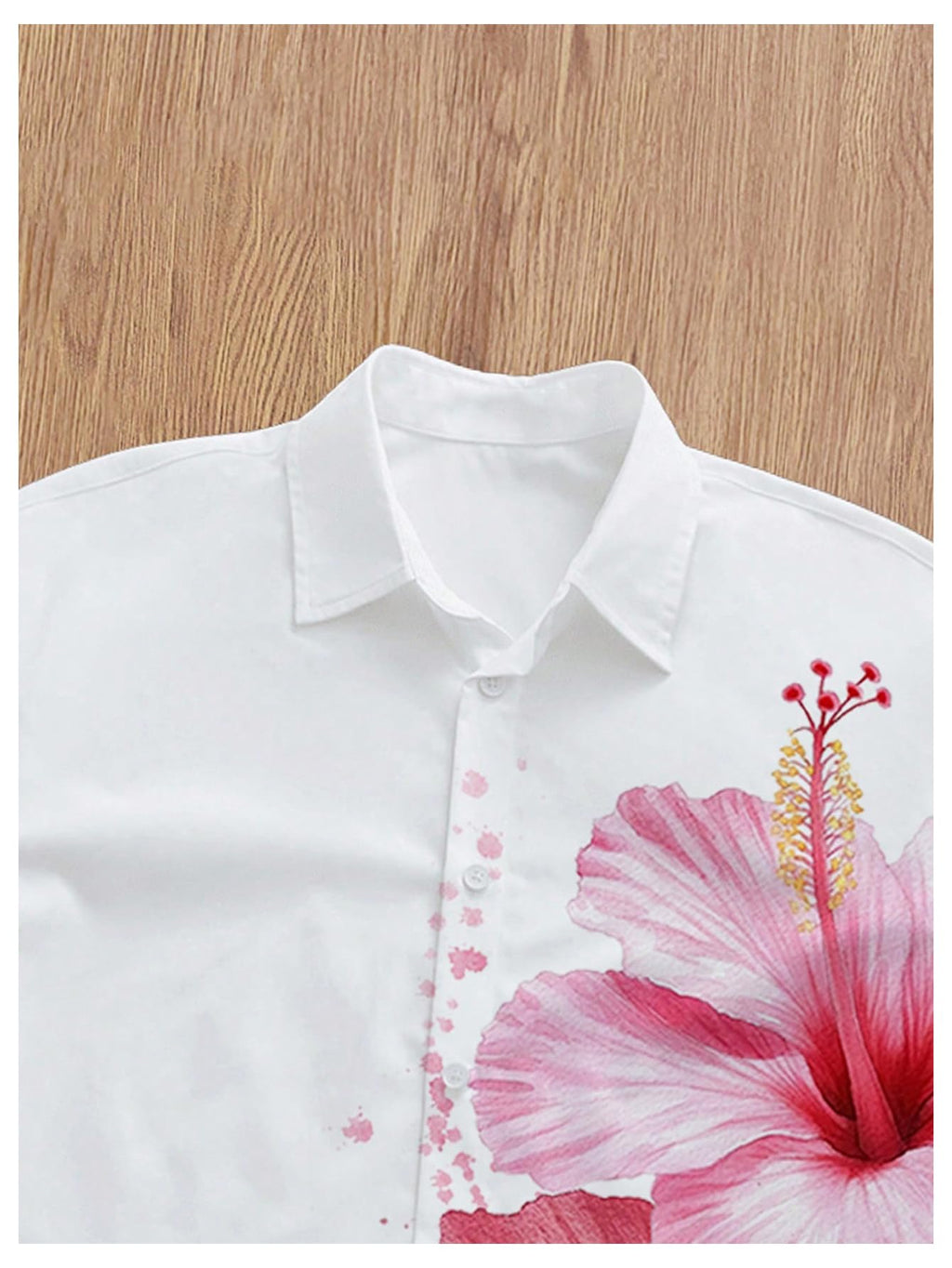 VIPWOLF Men's Oversized Cropped Shirts Button Down Short Sleeve Baggy Floral Beach Summer Shirt Crop Tops White Small