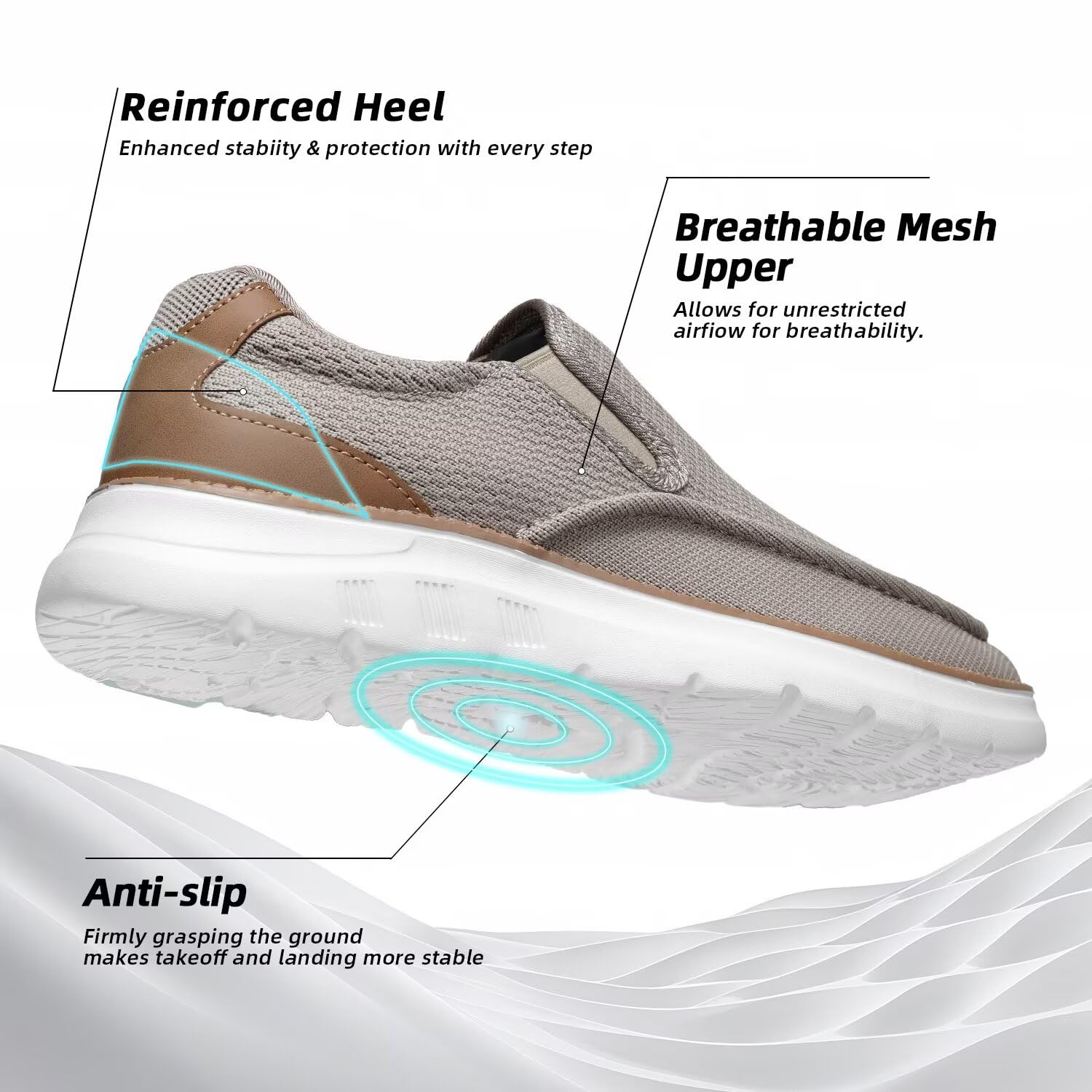 Mens Casual Loafers Slip-on Boat Mesh Walking Shoes Business Oxfords Sneakers Work Comfortable Lightweight Soft Sole Khaki