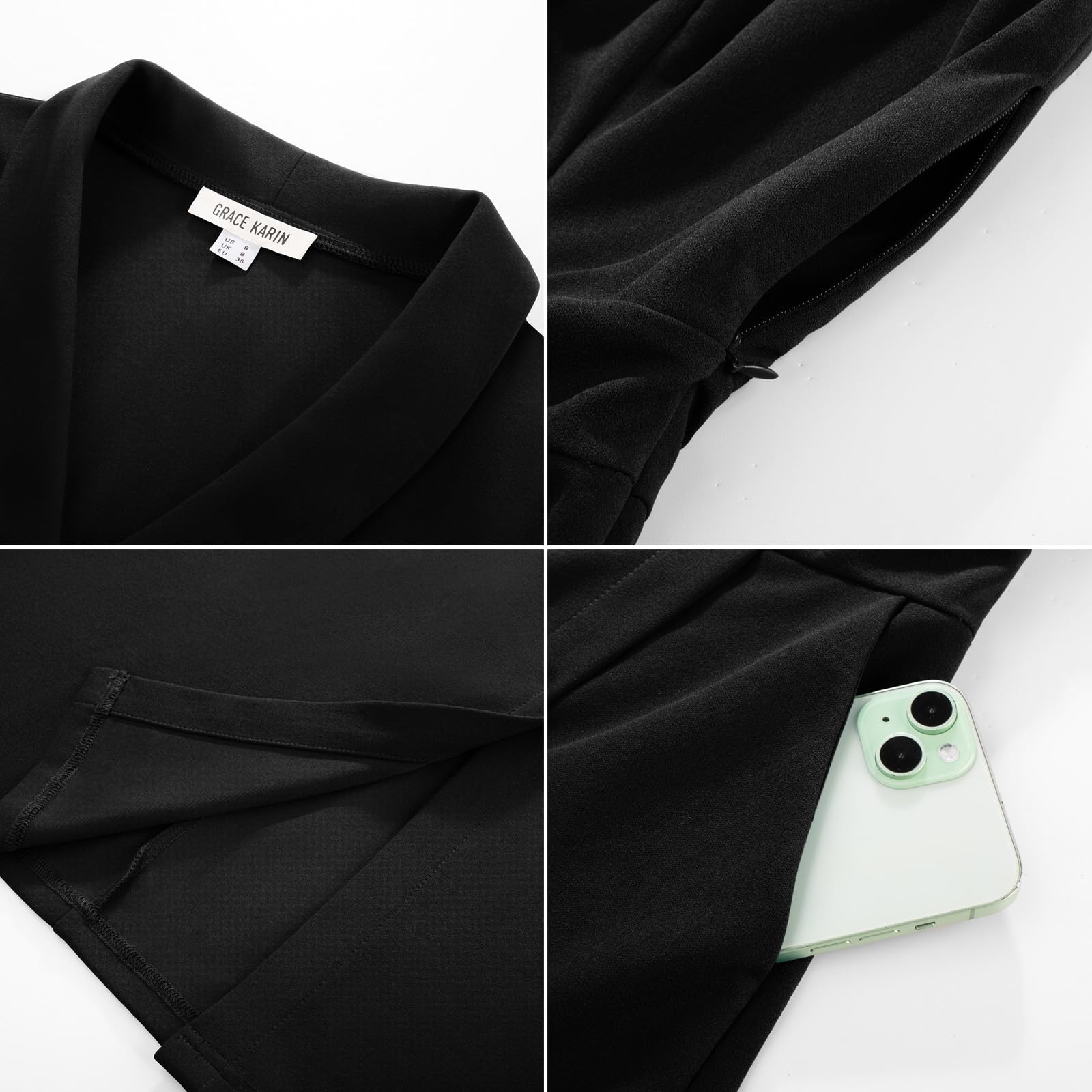 GRACE KARIN Women Work Bodycon Dresses 2025,Business Office Midi Cap Sleeve Button Pencil Formal Outfits with Pockets Black 8