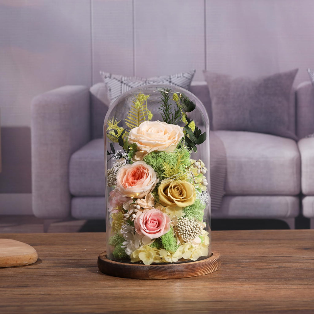lovenfold Flowers for Delivery Preserved Flowers Rose in Glass Dome,Champagne Rose Forever Flowers Birthday Gifts for Women Mom Grandma Friend Gifts for Her,Home Decor