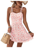 SOLY HUX Women's Floral Print Cami Dress Spaghetti Strap A Line Flowy Summer Mini Dresses Sundress Pink Floral Medium