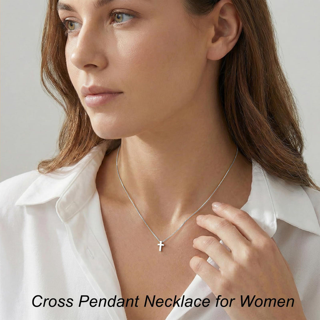 Mothers Day Gift for Daughter Silver Cross Necklaces for Women Dainty Small Choker Necklace Delicate Minimalist Sterling Silver Cross Pendant Necklace, Simple Tiny Cross Jewelry Gift for Mom Daughter