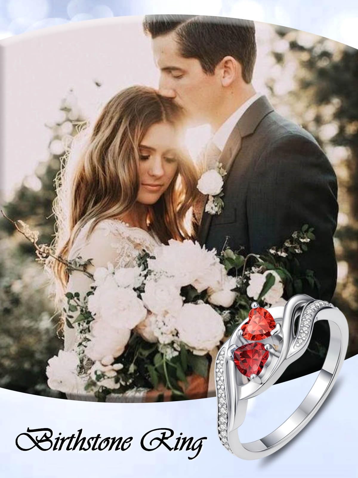 Heart Garnet and Ruby Rings January and July Birthstone Branch Statement Promise Band Rings Anniversary Jewelry Bridal Wedding Engagement Eternity Valentine's Mothers Day Birthday Gifts for Women Her Wife