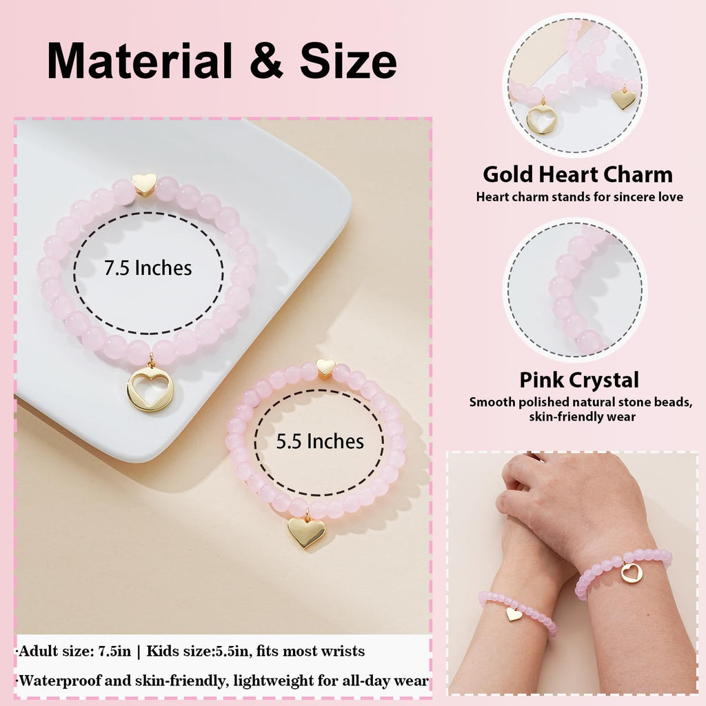 Gnamy Back to School Bracelets Gifts, Heart Matching Mommy and Me Bracelets Set First Day of School Jewelry Gifts for Mom Daughter Decorations Supplies Essentials Pink