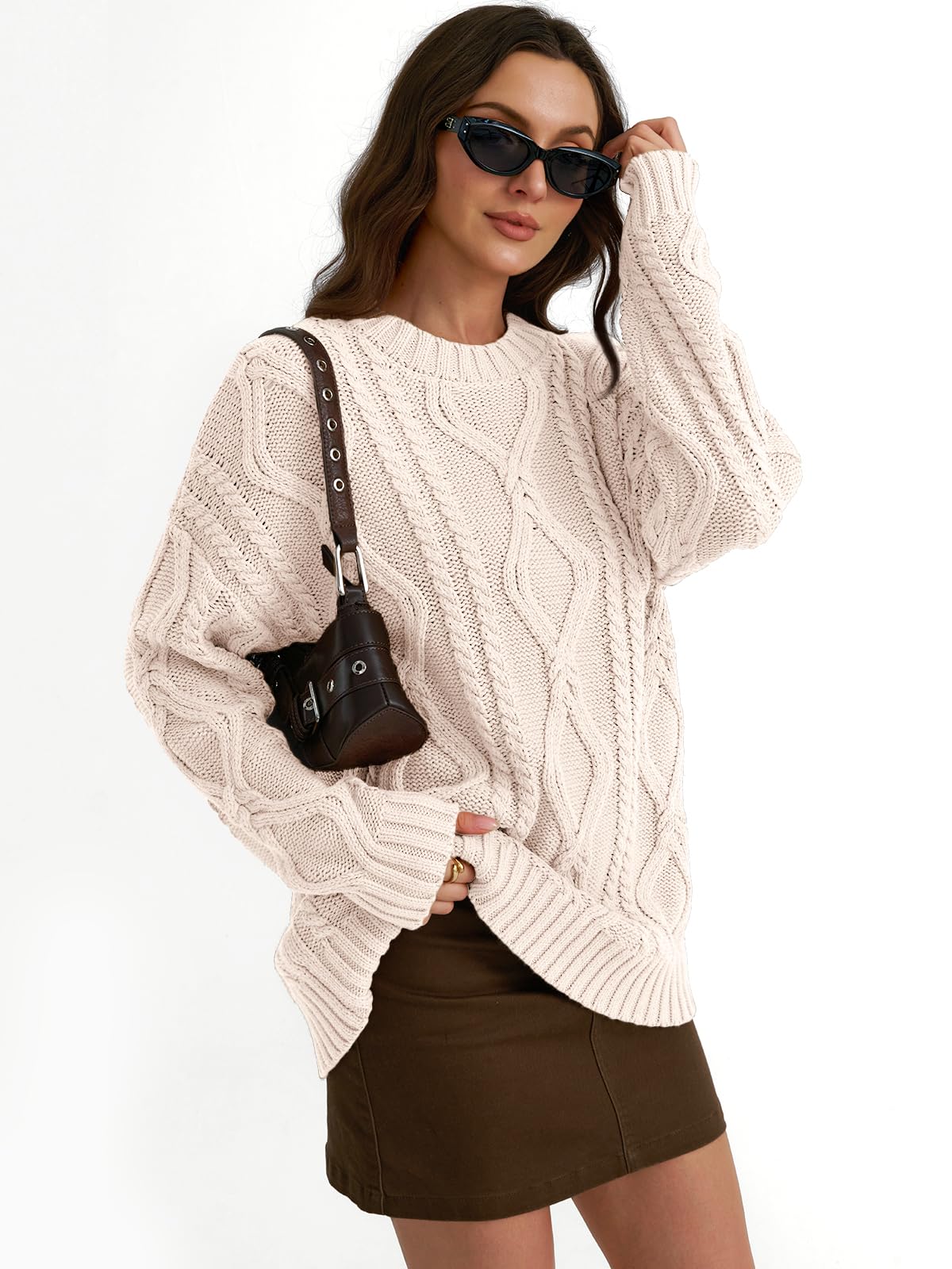Trendy Queen Oversized Sweaters Womens 2026 Early Fall Fashion Clothes Cable Knit Crewneck Plus Size Pullover Cute Luxury Outfits Chunky Long Tunic Top Winter Holiday Thanksgiving Clothing Cream