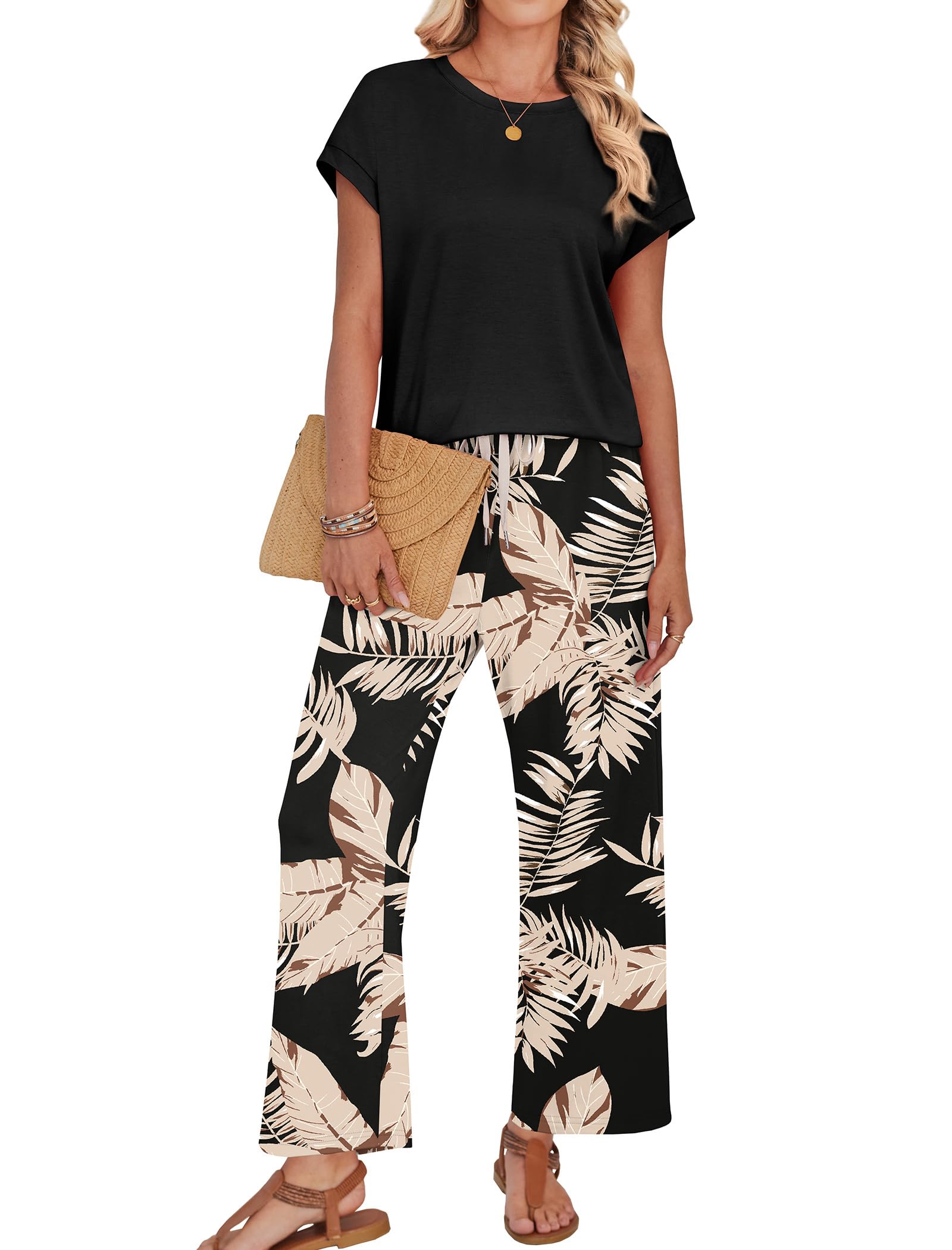 WIHOLL 2 Piece Sets for Women Dressy Tropical Vacation Outfits Beach Summer Clothes Lounge Sets Fashion Clothing Airport Travel Outfits Cruise Date Resort Wear 2026 Hawaiian Printed M