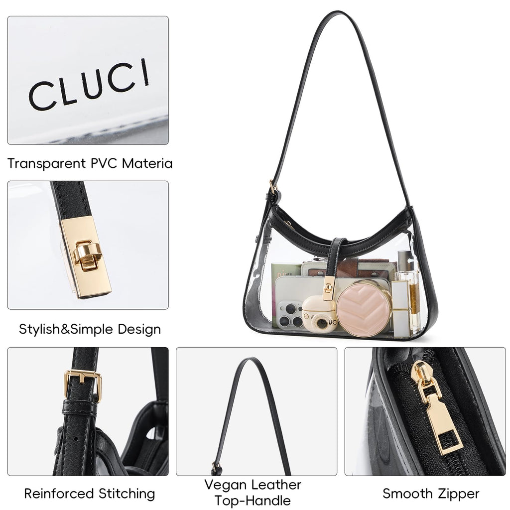 CLUCI Clear Bag for Stadium Events, Clear Purses for Women, Shoulder Bag Hobo Handbag with Adjustable Strap