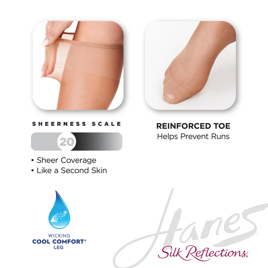 Hanes Silk Reflections Reinforced Toe Silky Sheer Knee-High Stockings, Little Color, One Size (Pack of 2)