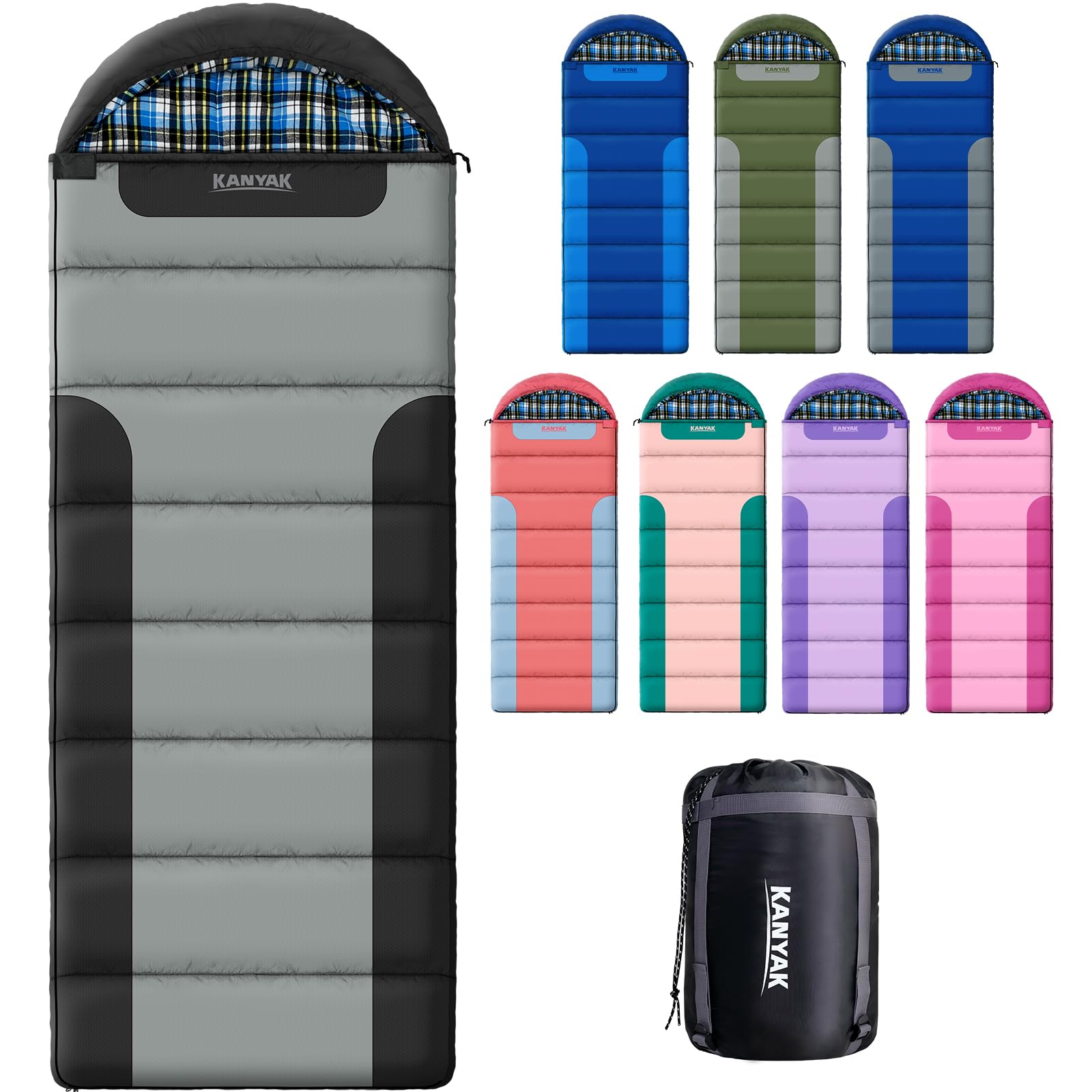 Sleeping Bags for Adults Teens Cold Weather &Warm, 3 Seasons, Cotton Flannel Liner Sleeping Bag, Lightweight Compact Camping Essentials Equipment, Hiking, Outdoor, Travel(T-Shaped) (Black Grey)