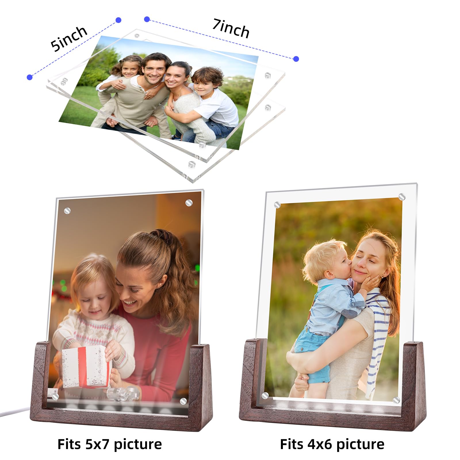 JUOIFIP Mothers Day Gifts-Light Up Picture Frame 5x7 with Led Clor-Changing- Cute Photo Frame Gifts for Couple, Girl Friend or Family, Clear Acrylic Frames Fits Photos of 4 x 6 or 5 x 7 In (Vertical) , Lovely Lamp Decor
