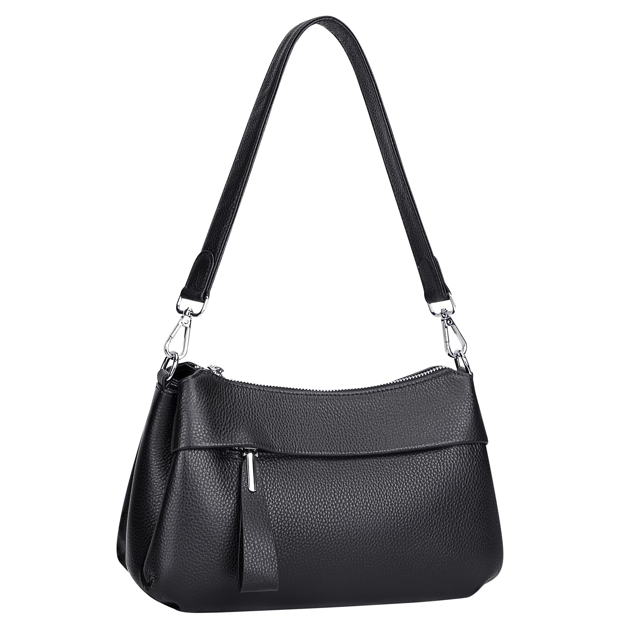 Over Earth Genuine Leather Handbags for Women Crossbody Purse Ladies Small Hobo Shoulder Bag(O111-2E Black)