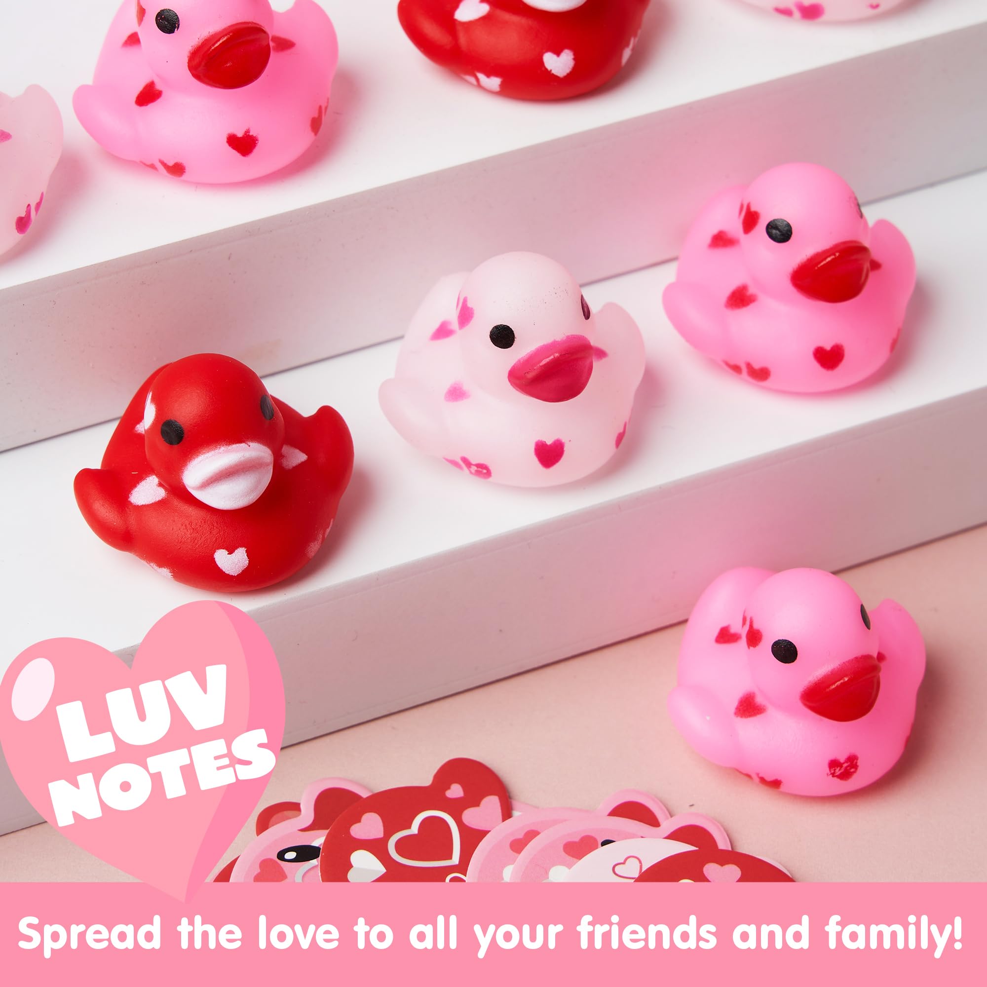 JOYIN 24 Pcs Valentine’s Day Mini Rubber Duck 1.2 Inches with Gift Cards, Small Rubber Duckies with Duck Card Tags, Rubber Duck Bath Toys for Classroom Exchange Prizes, Valentine Party Favors Toys