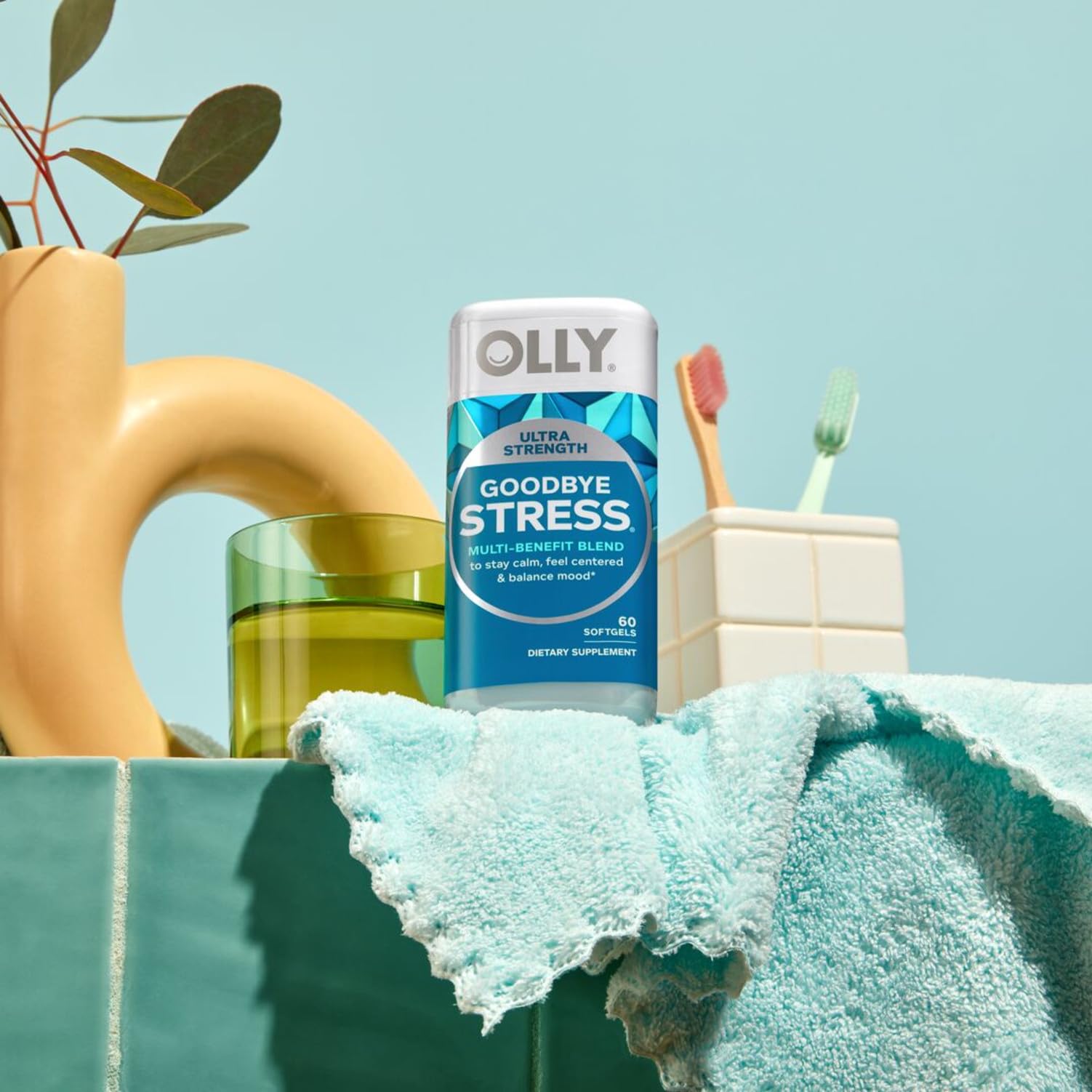 OLLY Ultra Strength Goodbye Stress Softgels, GABA, Ashwagandha, L-Theanine and Lemon Balm, Stress Relief Supplement - 60 Count