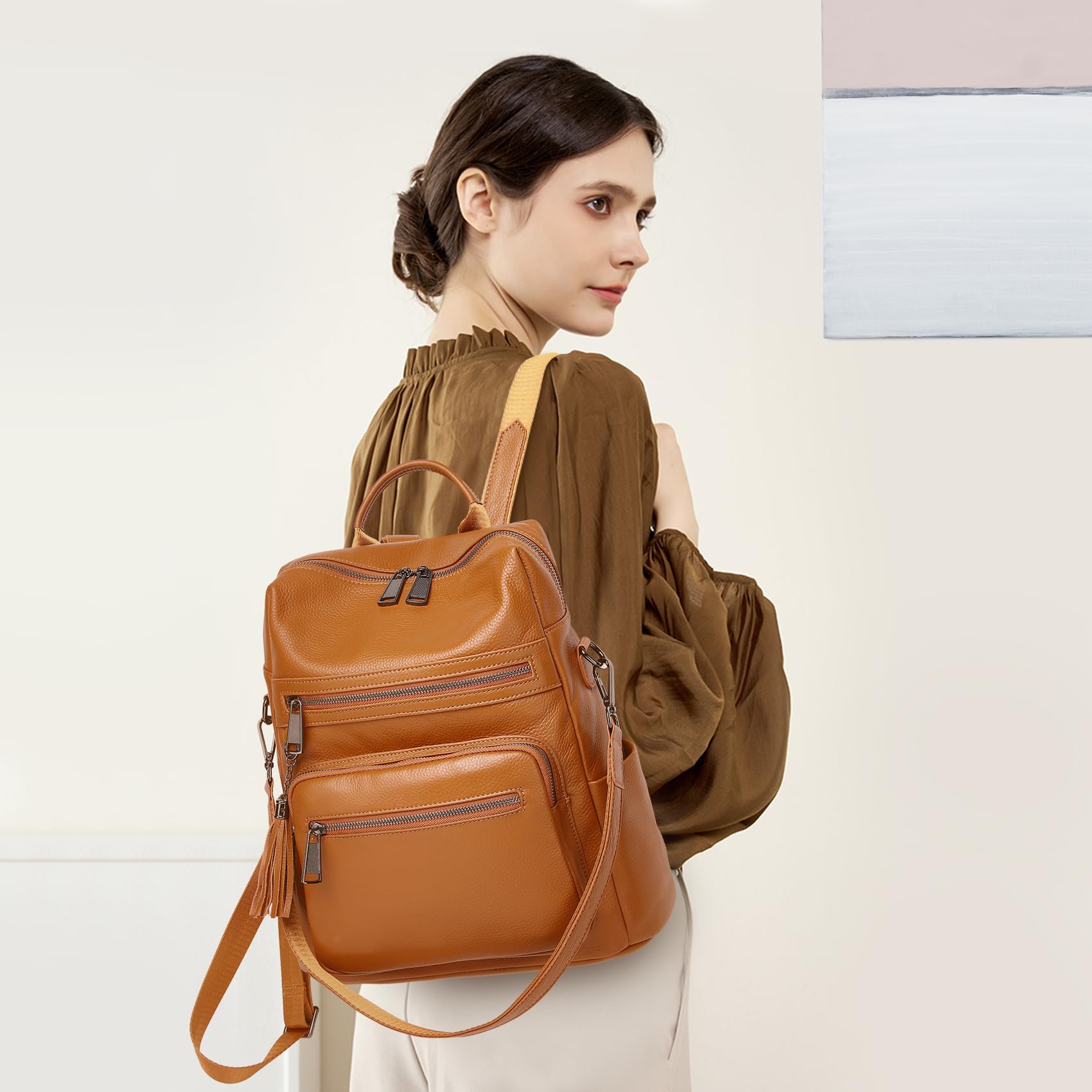 Wesccimo Genuine Leather Backpack Purse For Women