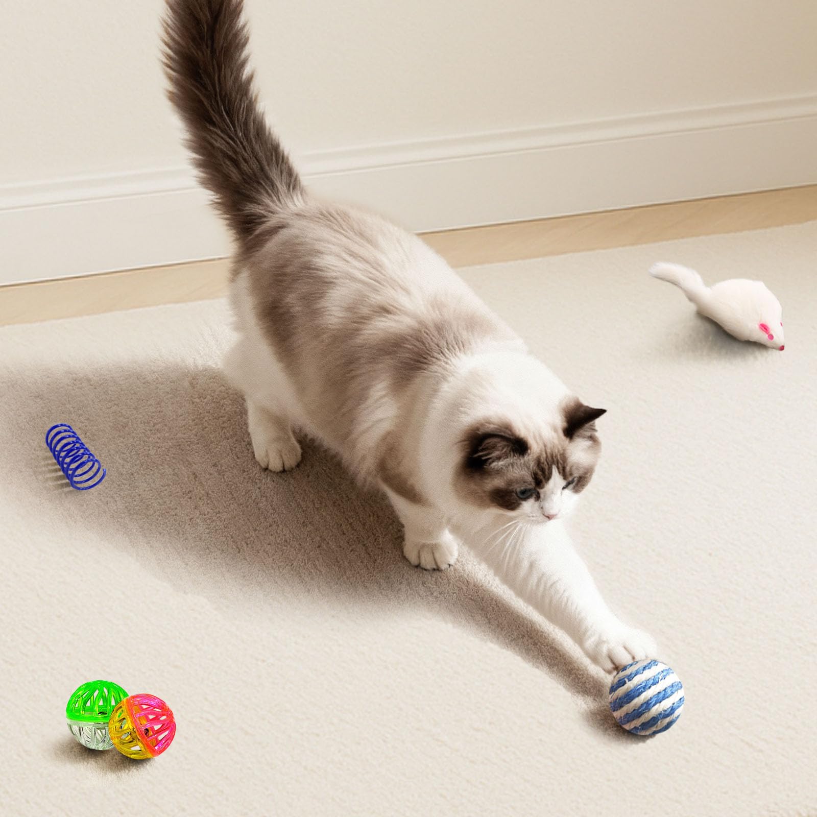 YULOYI Cat Toys for Indoor Cats, 34 Packs Interactive Cat Toy Set with Colorful Springs Toys, Mouse Toy, Catnip Ropes, Balls, Bells, and Sisal Ball for Kittens