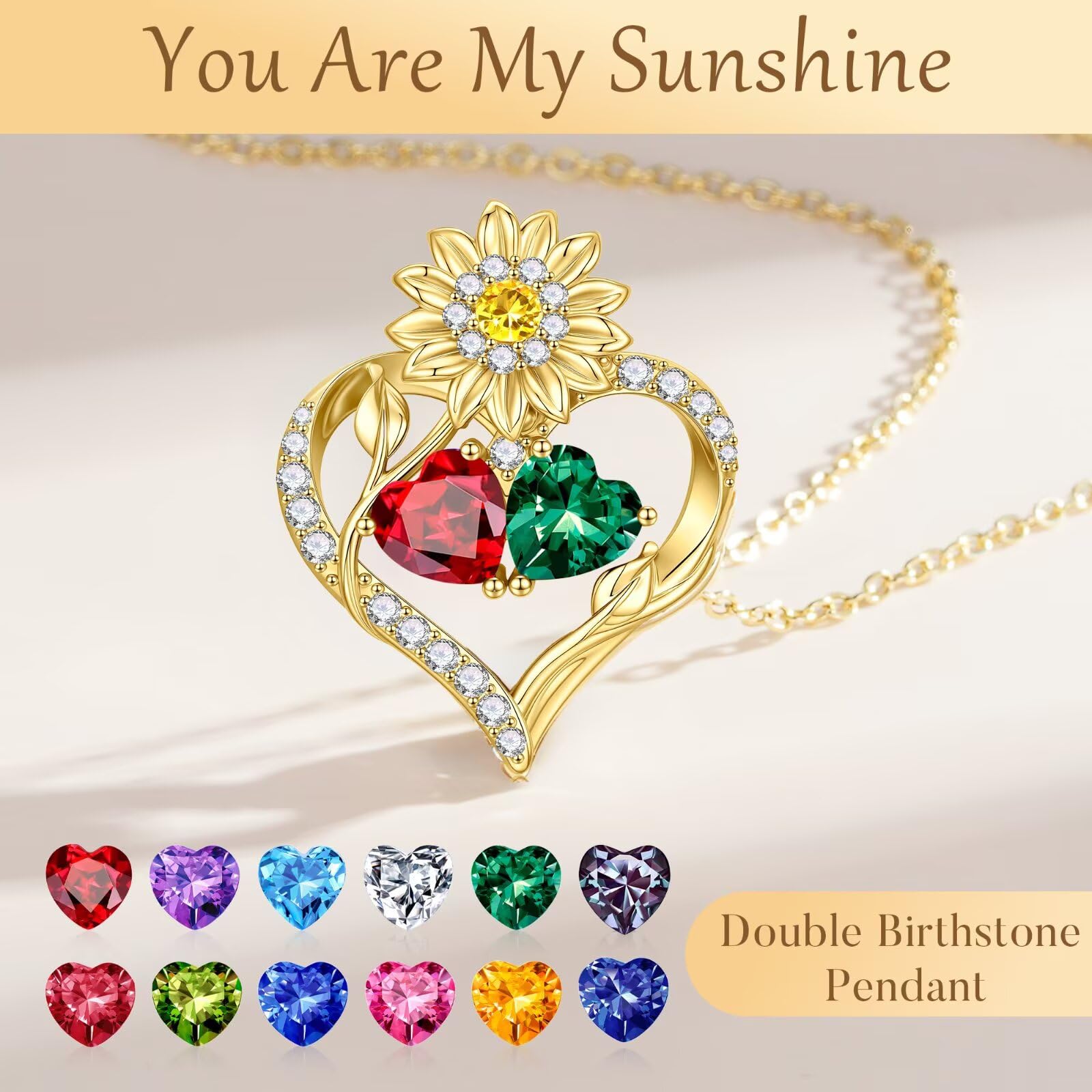 MONOOC Sunflower Gifts for Women - Sunflower Necklace for Women August & May Birthstone Necklace Peridot Light Green & Emerald Green Color Jewelry August May Birthday Gifts for Woman Wife Mom