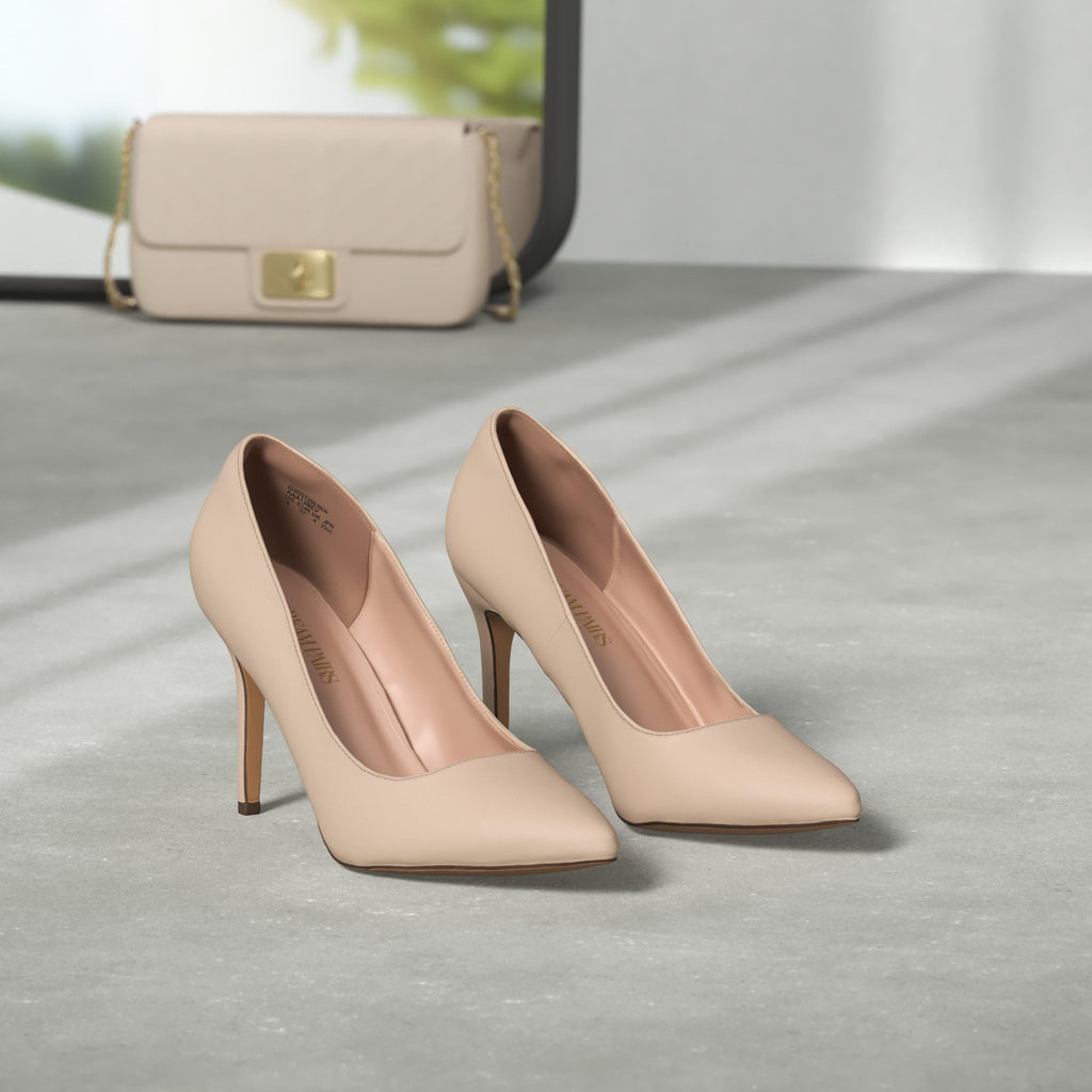 DREAM PAIRS Women's Closed Toe High Heels Dress Pointed Toe Wedding Pump Shoes,Size 7.5,Nude/Nubuck