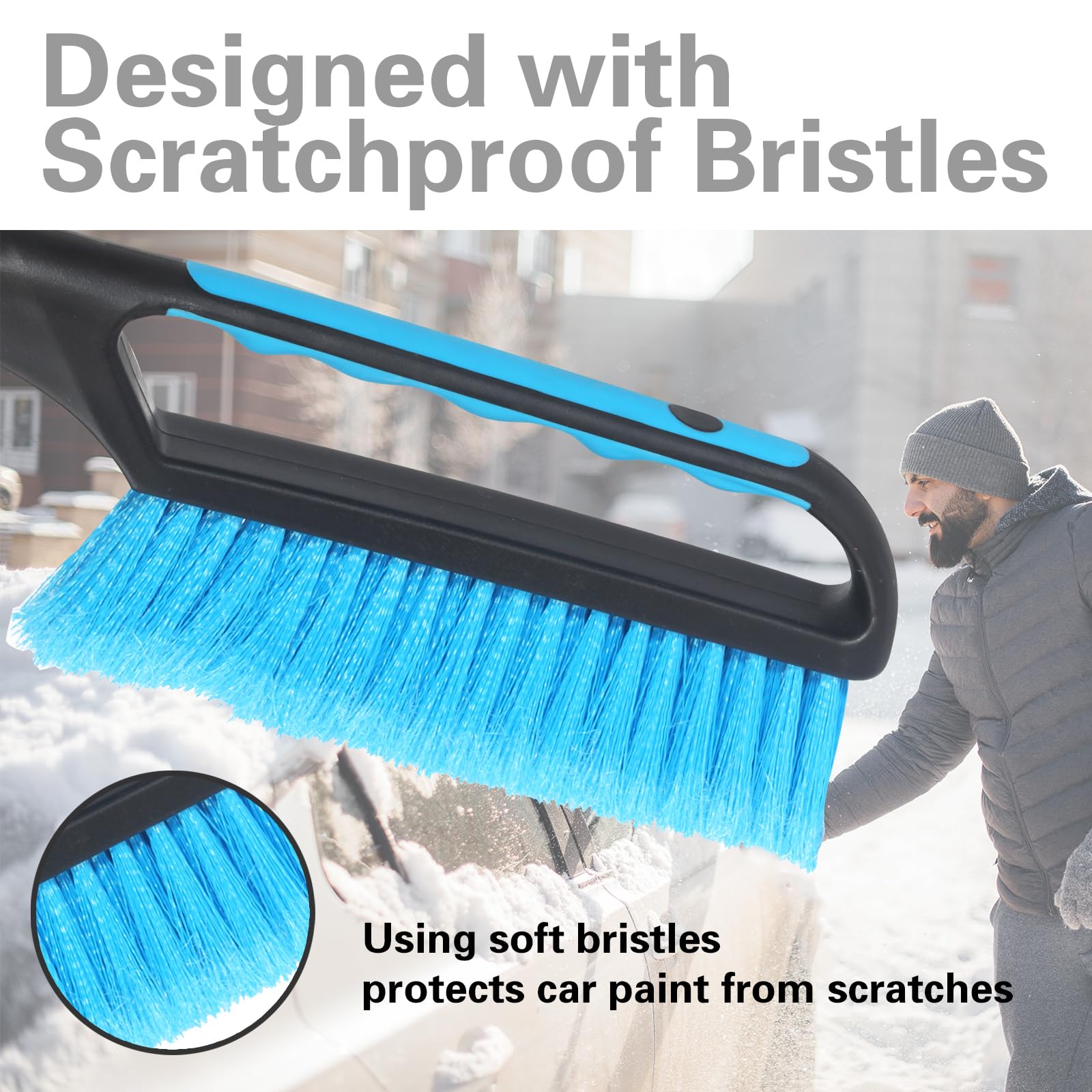 LoyaGour Snow Brush and Ice Scraper for Car Windshield,26.4" Window Scraper Deicer for Car SUV and Truck,Ice Scrapers and Brushes 2 in 1,Winter Car Automotive Exterior Accessories(1Pack Blue)
