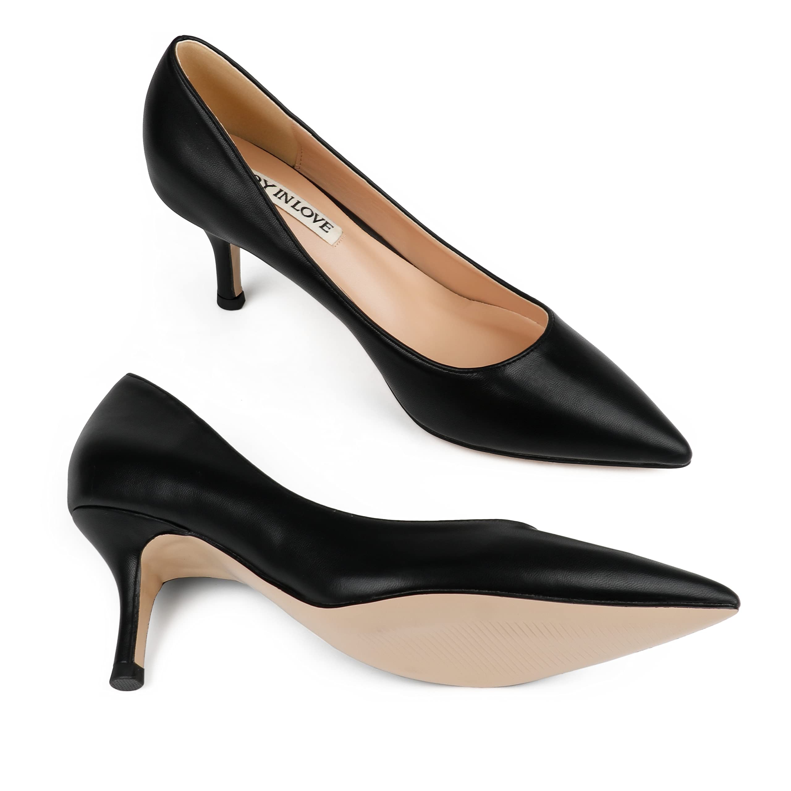 JOY IN LOVE Women's Shoes Low Heels Pointy Toe Kitten Heel Daily Pumps Black Matte 8.5 US
