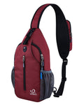 WATERFLY Crossbody Sling Backpack Sling Bag Travel Hiking Chest Bag Daypack (Dark Red)